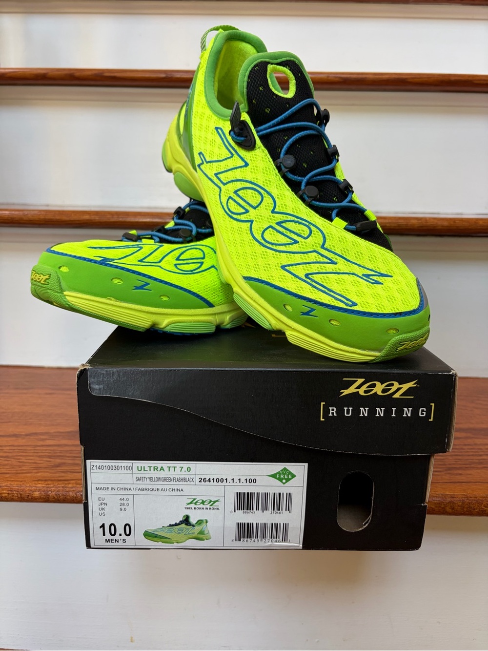 Zoot ULTRA TT 7.0,  Neon Green and Blue Men's Running Shoes - NEW with box